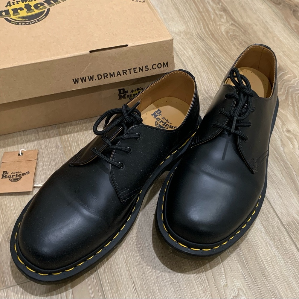 Dr. Martens Black Leather Oxfords with Yellow Stitching - Men 10 / Women 11